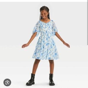 Art Class Blue Smocked Bodice Chiffon Dress for Girls